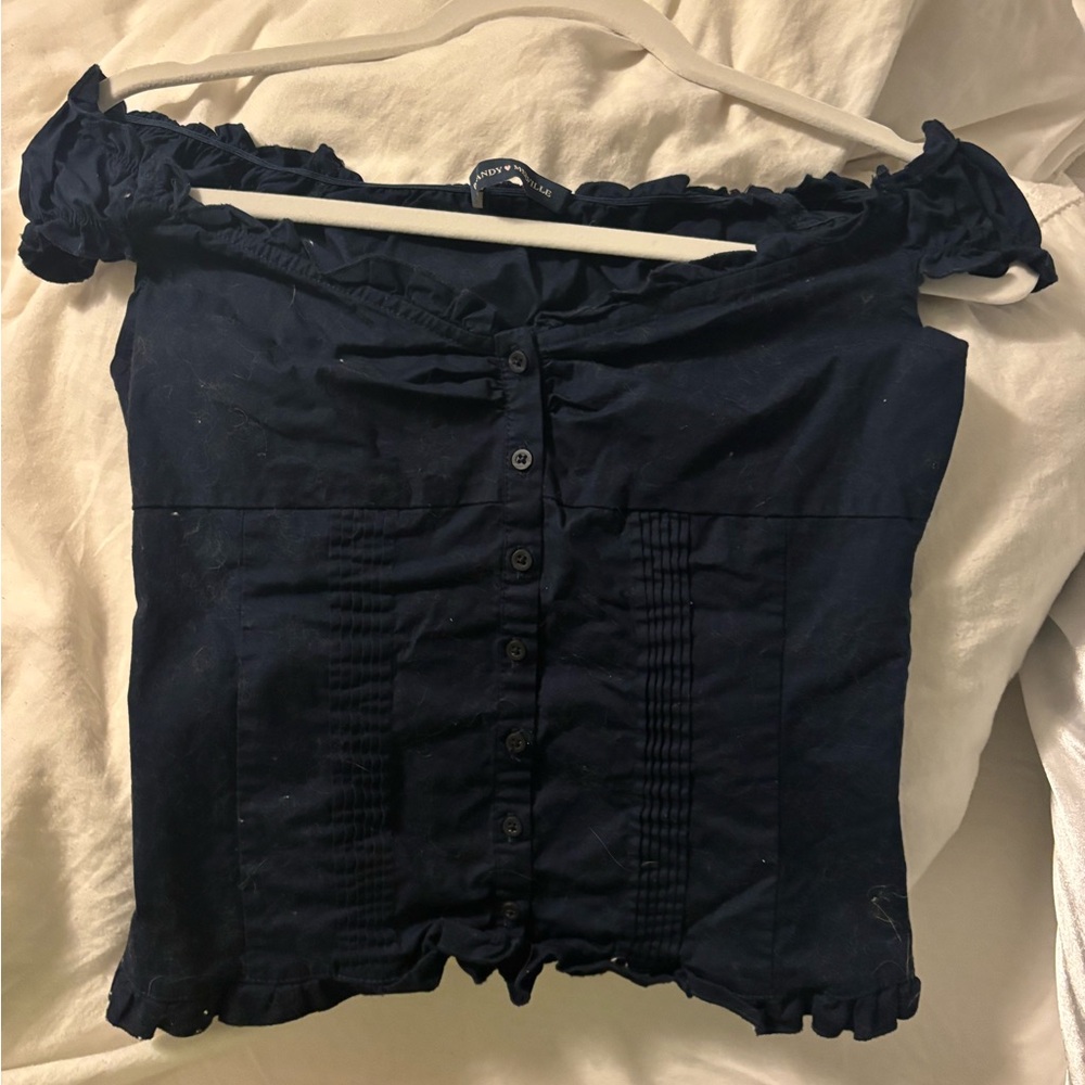 Brandy Melville Navy Off-Shoulder Top
